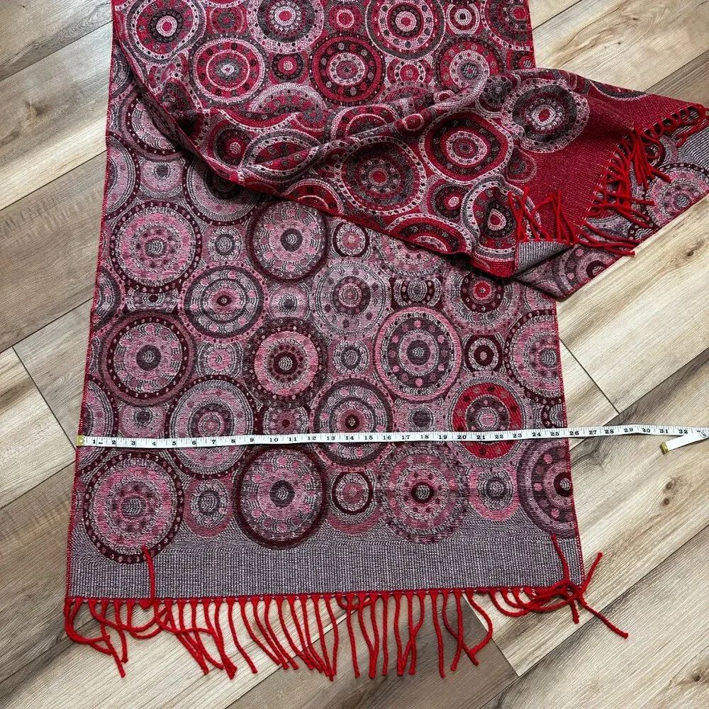 Luxury Uriah Baby Alpaca Wrap Shawl | Rich Red Pattern | Made in Peru - Picture 12 of 16